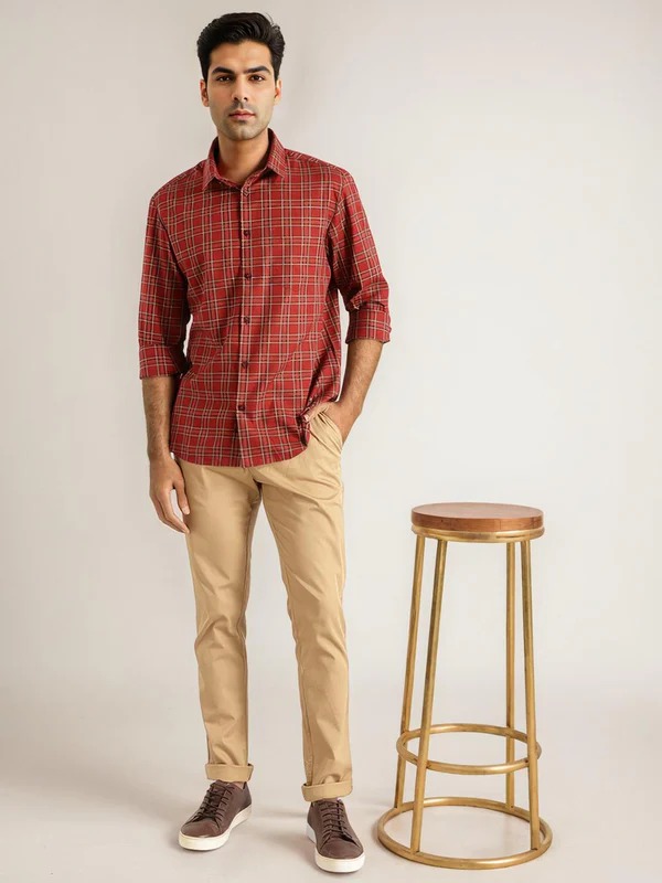 Indian Terrain Men Checkered Red Shirt